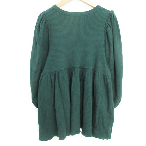 【中古】フリークスストア FREAKS STORE チュニック リブニット カットソー フレア 長袖 ラウンドネック 切替 無地 F 緑 グリーン /FF33 レディース 【ベクトル 古着】 230403