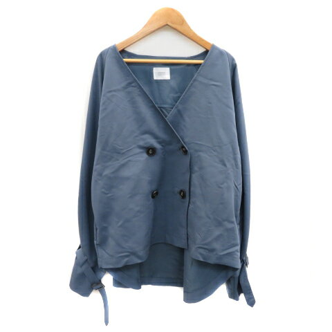 【中古】ローリーズファーム LOWRYS FARM ノーカラージャケット ミドル丈 ダブルボタン 無地 オーバーサイズ F 紺 ネイビー /YK11 レディース 【ベクトル 古着】 230403