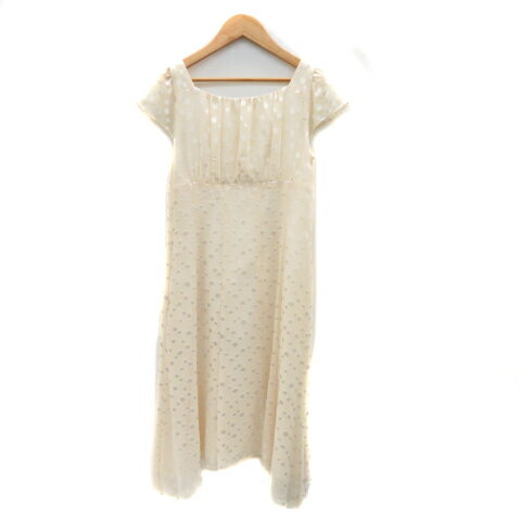 【中古】クミキョク 組曲 KUMIKYOKU PRIER ワンピース ミモレ丈 半袖 スクエアネック シフォン ドット柄 2 アイボリー /YK34 レディース 【ベクトル 古着】 230418