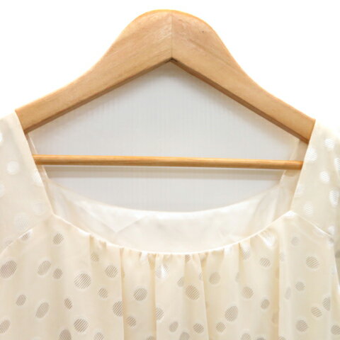 【中古】クミキョク 組曲 KUMIKYOKU PRIER ワンピース ミモレ丈 半袖 スクエアネック シフォン ドット柄 2 アイボリー /YK34 レディース 【ベクトル 古着】 230418