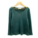 【中古】グリーンレーベルリラクシング ユナイテッドアローズ green label relaxing リブニット カットソー 長袖 Vネック 無地 グリーン 緑...