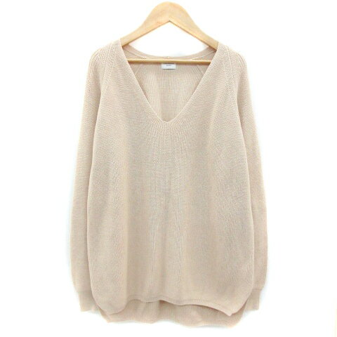 【中古】アーバンリサーチ ドアーズ URBAN RESEARCH DOORS ニット カットソー 長袖 Vネック one ベージュ /YM44 レディース 【ベクトル 古着】 230502