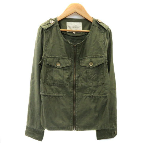 【中古】ジュエルチェンジズ Jewel Changes アローズ ミリタリージャケット ミドル丈 ジップアップ ノーカラー 無地 36 カーキ /YK21 レディース 【ベクトル 古着】 230606