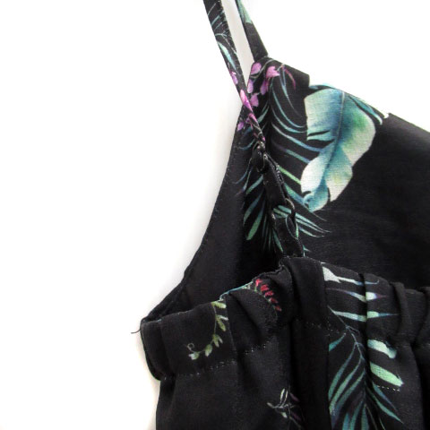 【中古】ミーア MIIA オールインワン コンビネゾン ワイドパンツ アンクル丈 キャミソール Vネック 花柄 リボン F マルチカラー ブラック 黒 /MS10 レディース 【ベクトル 古着】 230524