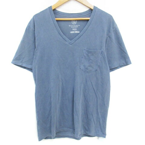 【中古】B&Y ユナイテッドアローズ BEAUTY&YOUTH ビューティー&ユース Tシャツ カットソー 半袖 Vネック 無地 S 青 ブルー /FF45 メンズ 【ベクトル 古着】 230606