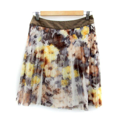 【中古】自由区 オンワード樫山 プリーツスカート チュールスカート ミモレ丈 花柄 マルチカラー 38 グレー 茶 黄 /SY9 レディース 【ベクトル 古着】 230615