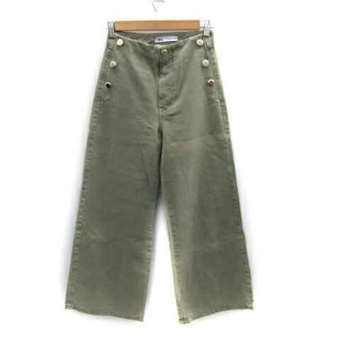 【中古】ザラ ZARA デニムパンツ ジーンズワイドパンツ アンクル丈 34 カーキ /SM34 レディース 【ベクトル 古着】 230721 【中古】ザラ ZARA デニムパンツ ジーンズワイドパンツ アンクル丈 34 カーキ /SM34 レディース 【ベクトル 古着】 230721