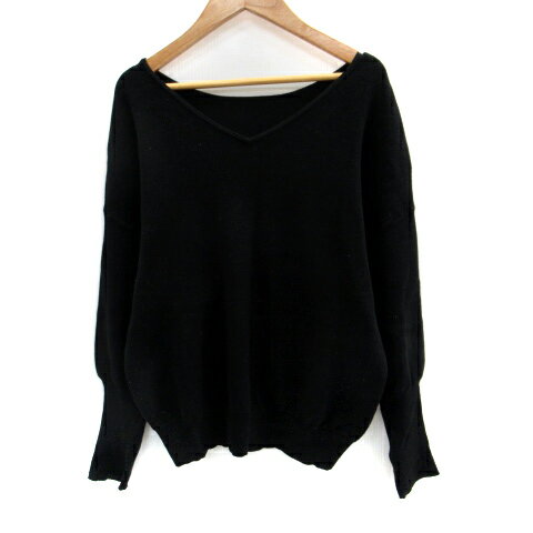 【中古】ナノユニバース nano universe ニット カットソー 長袖 Vネック 無地 F 黒 ブラック /SM5 レデ..