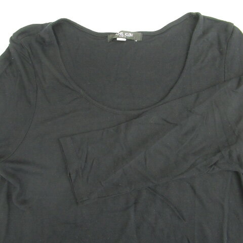 【中古】ミッシェルクラン MICHEL KLEIN Tシャツ チュニック 七分袖 ラウンドネック 無地 38 黒 ブラック /SM4 レディース 【ベクトル 古着】 230616
