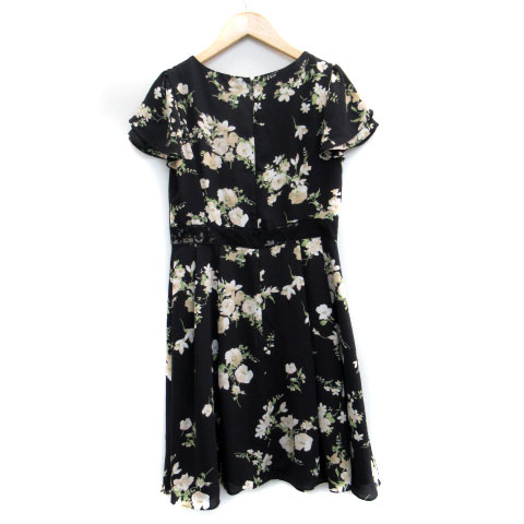 【中古】レッセパッセ LAISSE PASSE ワンピース 半袖 ミニ丈 ラウンドネック 花柄 36 マルチカラー ブラック 黒 /MS17 レディース 【ベクトル 古着】 230720