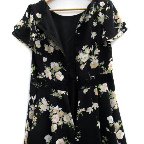 【中古】レッセパッセ LAISSE PASSE ワンピース 半袖 ミニ丈 ラウンドネック 花柄 36 マルチカラー ブラック 黒 /MS17 レディース 【ベクトル 古着】 230720