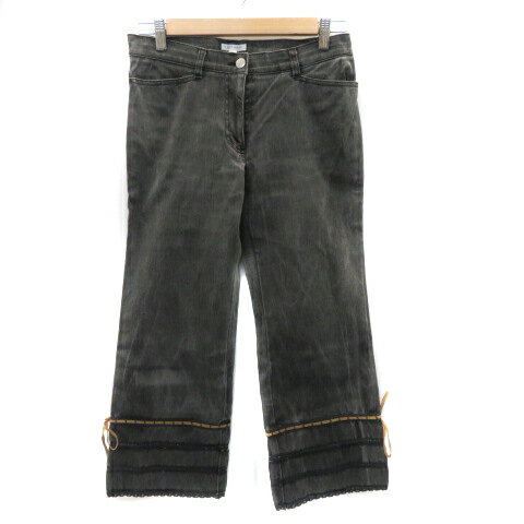 【中古】レストローズ L'EST ROSE デニムパンツ ジーンズ ストレートパンツ アンクル丈 ウォッシュ加工 レース 無地 2 ダークグレー /YK10 レディース 【ベクトル 古着】 230628