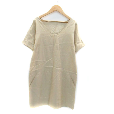 Short - 【中古】ノーリーズ Nolley's PINK ワンピース ラウンドネック 半袖 ミニ丈 リネン混 38 ベージュ /HO49 レディース 【ベクトル 古着】 230808