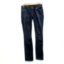 【中古】ファイブセブンティーファイブデニム 575DENIM デニムパンツ ジーンズ スキニーパンツ ロング丈 ウォッシュ加工 24 ネイビー 紺 /MS9 レディース 【ベクトル 古着】 230703