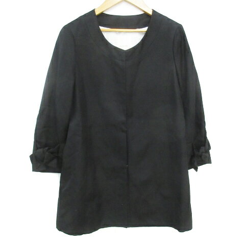 Linen, Hemp - 【中古】スピック&スパン Spick&Span ノーカラージャケット ロング丈 総裏地 リボン リネン混 36 黒 ブラック /FF39 レディース 【ベクトル 古着】 230628