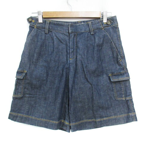 Short Pants - 【中古】エルプラネット ELLE PLANETE デニムパンツ ジーンズ ショートパンツ 短パン カーゴパンツ 36 インディゴブルー 紺 ネイビー /FF5 レディース 【ベクトル 古着】 230704