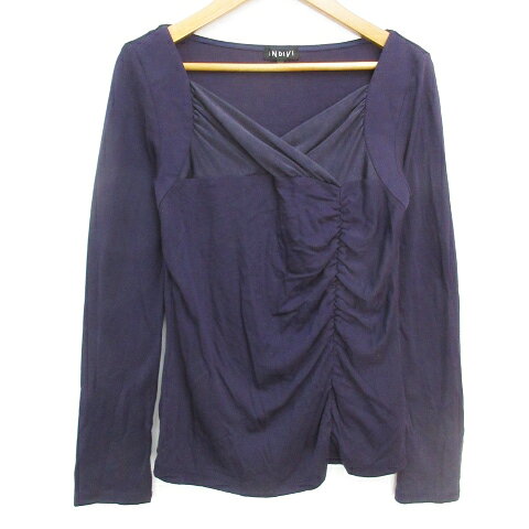 Long-Sleeved - 【中古】インディヴィ INDIVI カットソー Tシャツ 長袖 カシュクール 切替 無地 ウール混 38 紫 パープル /FF27 レディース 【ベクトル 古着】 230711