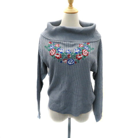 【中古】マウスバレー MOUTH VALLEY リブニット カットソー 長袖 オフタートルネック 花柄 刺繍 M マル..