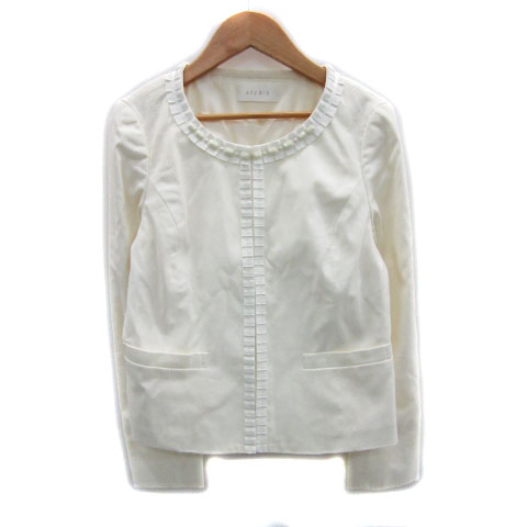 【中古】エニィスィス エニシス anySiS ノーカラージャケット ミドル丈 総裏地 ビジュー 2 ホワイト 白 /MS20 レディース 【ベクトル 古着】 230908