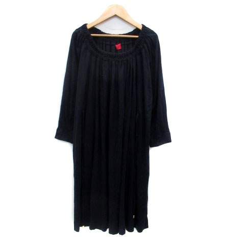 乐天商城 - 【中古】エル ELLE ワンピース ラウンドネック 長袖 ひざ丈 38 紺 ネイビー /HO10 レディース 【ベクトル 古着】 230714