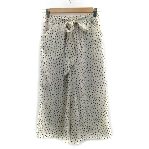 【中古】フラワー FLOWER ガウチョパンツ ワイドパンツ 七分丈 ダルメシアン柄 リボン アイボリー 黒 ブラック /SM38 レディース 【ベクトル 古着...