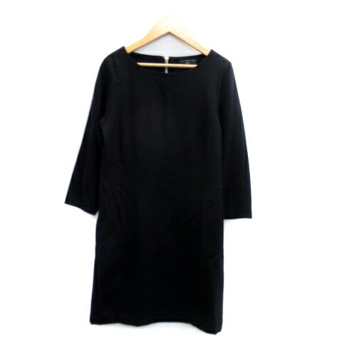 【中古】エストネーション ESTNATION ワンピース ひざ丈 長袖 ラウンドネック 無地 スリット ウール 36 紺 ネイビー /SY39 レディース 【ベクトル 古着】 230719