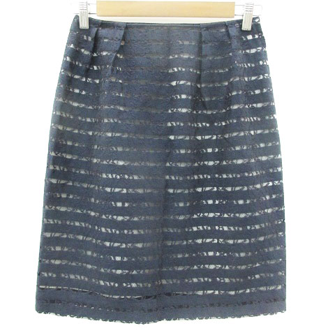 【中古】ストロベリーフィールズ STRAWBERRY-FIELDS タイトスカート ひざ丈 ボーダー柄 レース 2 ネイビー 紺 /YM20 レディース 【ベクトル 古着】 230725