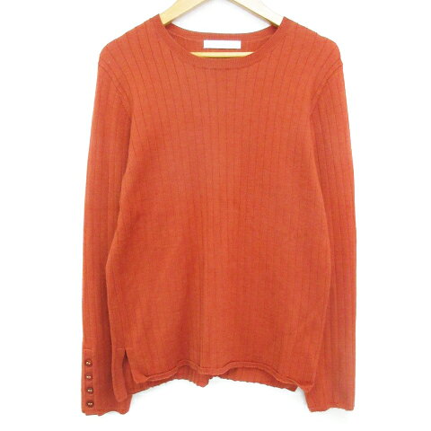 Crew Neck - 【中古】ミッシェルクラン MICHEL KLEIN リブニット セーター 長袖 クルーネック 無地 ウール混 38 茶 ブラウン /FF45 レディース 【ベクトル 古着】 230718