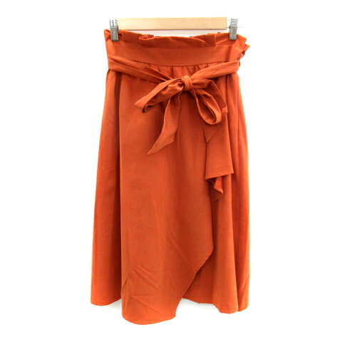 【中古】クイーンズコート QUEENS COURT フレアスカート ロング丈 無地 リボンベルト付き 2 オレンジ /SY15 ■MO レディース 【ベクトル 古着】 230720