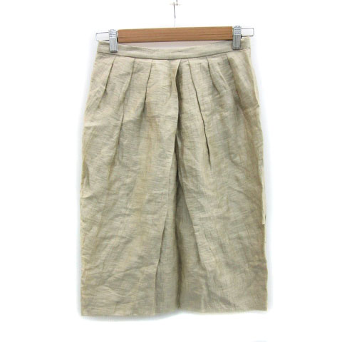 【中古】ヨシエイナバ yoshie inaba タイトスカート ひざ丈 リネン 9 ベージュ /MS37 レディース 【ベクトル 古着】 230821
