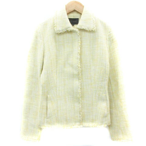 Turn-Down Collar Coat - 【中古】ルスーク Le souk ステンカラージャケット ミドル丈 ツイード 総裏地 ウール混 36 イエロー 黄色 /YM7 レディース 【ベクトル 古着】 230725