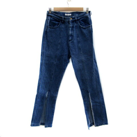 【中古】ドゥドゥ DOUDOU デニムパンツ ジーンズ ロング丈 ストレート ウォッシュ加工 ジップフライ 38 青 ブルー /YS8 レディース 【ベクトル 古着】 230724