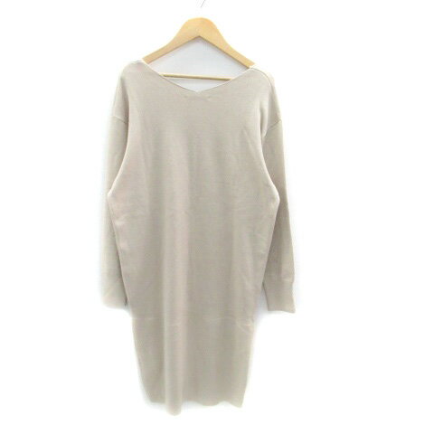 【中古】ムルーア MURUA ニットワンピース Vネック 長袖 ひざ丈 F ベージュ /HO4 レディース 【ベクトル 古着】 230802