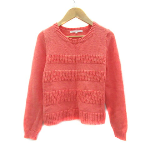 【中古】アナイ ANAYI ニット カットソー 長袖 ラウンドネック ショート丈 ボーダー柄 38 サーモンピン..