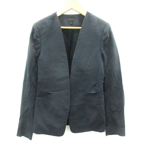 【中古】セオリー theory ノーカラージャケット ミドル丈 総裏地 ウール 0 ネイビー 紺 /YM40 レディース 【ベクトル 古着】 230807