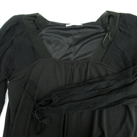 【中古】ザラ ZARA チュニック 長袖 スクエアネック 切替 M 黒 ブラック /SM36 レディース 【ベクトル 古着】 230817
