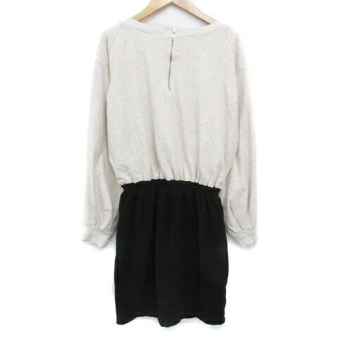 【中古】チャオパニック CIAOPANIC ワンピース ひざ丈 長袖 ドルマンスリーブ ラウンドネック 切替 総柄 F ベージュ 黒 ブラック /FF10 レディース 【ベクトル 古着】 230822