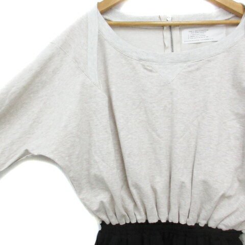 【中古】チャオパニック CIAOPANIC ワンピース ひざ丈 長袖 ドルマンスリーブ ラウンドネック 切替 総柄 F ベージュ 黒 ブラック /FF10 レディース 【ベクトル 古着】 230822