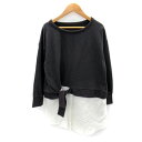 【中古】ケティシェリー ketty cherie スウェット トレーナー レイヤード風 シャツ ロング丈 ラウンドネック M チャコールグレー 白 /SY38 ...