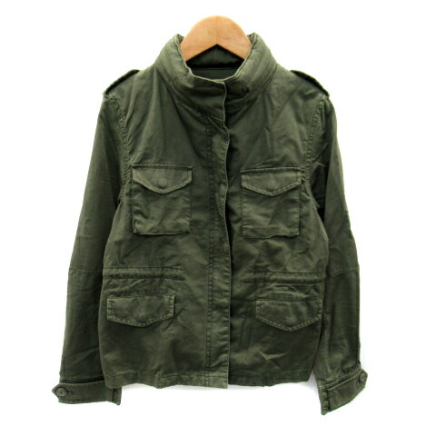 【中古】ナチュラルビューティーベーシック NATURAL BEAUTY BASIC ミリタリージャケット ミドル丈 スタンドカラー 無地 ジップアップ S カーキ /SY43 レディース 【ベクトル 古着】 230804