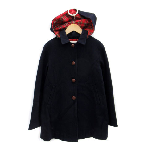 Turn-Down Collar Coat - 【中古】シップス SHIPS ステンカラーコート ミドル丈 シングルボタン フード付き ウール S ネイビー 紺 /MS2 レディース 【ベクトル 古着】 230809