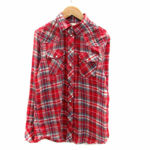 【中古】リーバイス Levi's ウエスタンシャツ 長袖 チェック柄 スタッズ S 赤 レッド オフホワイト /HO51 レディース 【ベクトル 古着】 230809