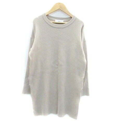 Short - 【中古】アズールバイマウジー AZUL by moussy ニットワンピース リブ クルーネック 長袖 ミニ丈 M ベージュ /HO4 レディース 【ベクトル 古着】 230905