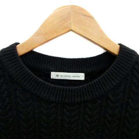 【中古】マジェスティックレゴン MAJESTIC LEGON ドッキングワンピース マキシ丈 ロング丈 長袖 ラウンドネック 切替 ニット チュール M 黒 ブラック /YS33 ■MO レディース 【ベクトル 古着】 230825