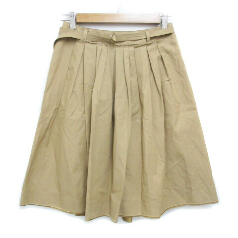 【中古】イネド INED フレアスカート ひざ丈 リングベルト付き 無地 9 ベージュ /FF45 レディース 【ベクトル 古着】 230824