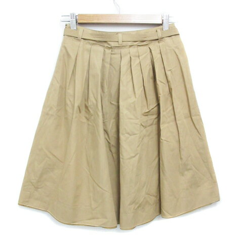 【中古】イネド INED フレアスカート ひざ丈 リングベルト付き 無地 9 ベージュ /FF45 レディース 【ベクトル 古着】 230824