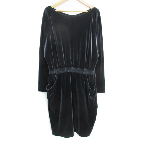 【中古】ドゥクラッセ DoCLASSE ベロアワンピース ミモレ丈 長袖 ボートネック 切替 無地 M チャコールグレー /FF21 ■MO レディース 【ベクトル 古着】 230829