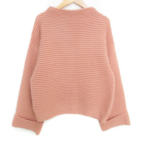 【中古】マウジー moussy ニット セーター 長袖 オフネック ロールアップ 無地 F ベージュ /FF35 ■MO ..