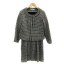 【中古】ナチュラルビューティーベーシック NATURAL BEAUTY BASIC セットアップ 上下 ノーカラージャケット ショート丈 チェック柄 ツイード ...