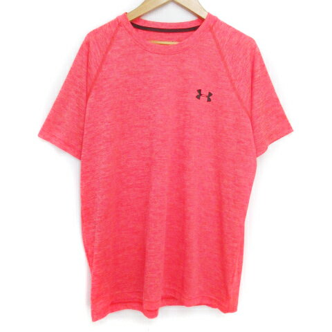【中古】アンダーアーマー UNDER ARMOUR スポーツウェア Tシャツ カットソー 半袖 クルーネック ロゴプリント 総柄 M 赤 白 レッド ホワイト /FF25 メンズ 【ベクトル 古着】 230828
